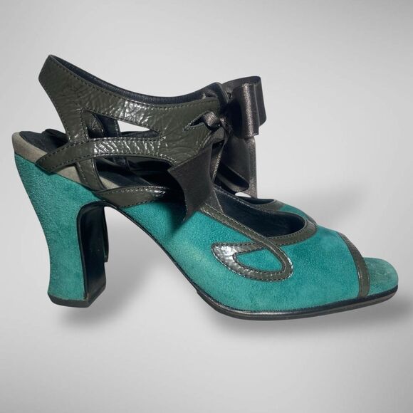 JOHN FLUEVOG Miracles Fatima Open toe Pump Heels Shoes Women Sz 7 Turquoise Grey - Picture 5 of 11